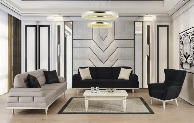 Canapé moderne beige Ensemble de salon Design Tissu Canapé Canapés Canapés 3 places