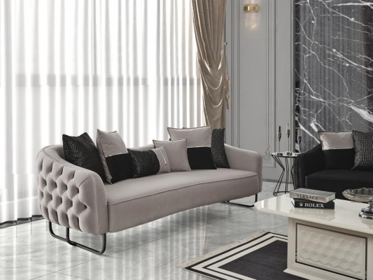 Canapé 3 places beige style sofa luxe salon moderne design tissu d'ameublement neuf
