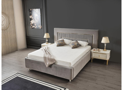 Lit Lit capitonné Lit de luxe Chambre à coucher Design Lits Textile Bois Cadre de lit nouveau