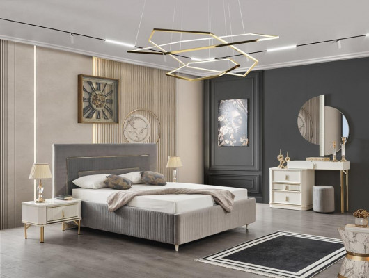 Lit Lit capitonné Lit de luxe Chambre à coucher Design Lits Textile Bois Cadre de lit nouveau