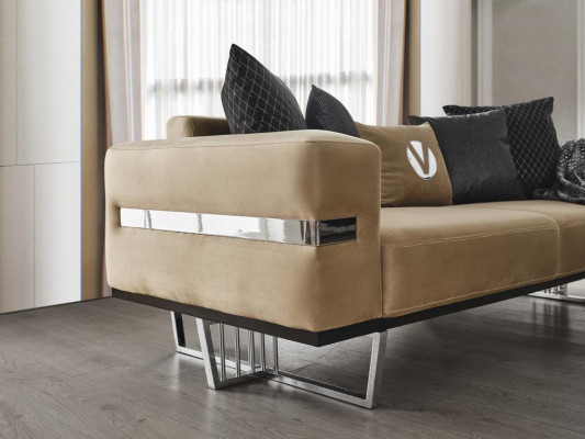 Canapé de luxe avec pieds en acier inoxydable, revêtement de siège, canapés design, meubles 230cm