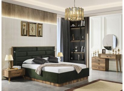 Lit de luxe 2 tables de chevet Coiffeuse Ensemble de chambre à coucher 4 pièces