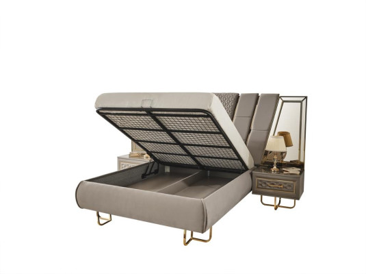 Lits de l'hôtel de luxe avec 2x table de chevet Or brillant Mobilier Chambre