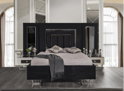 Chambre Lit 2x Tables de chevet Lits de luxe Ensemble complet de meubles de design 3 pièces