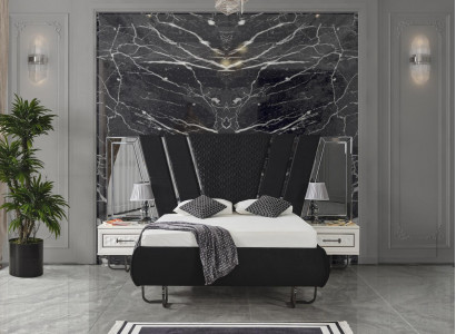 Chambre à coucher Lit 2x Tables de chevet Lits de luxe Ensemble complet de meubles de design 3pcs