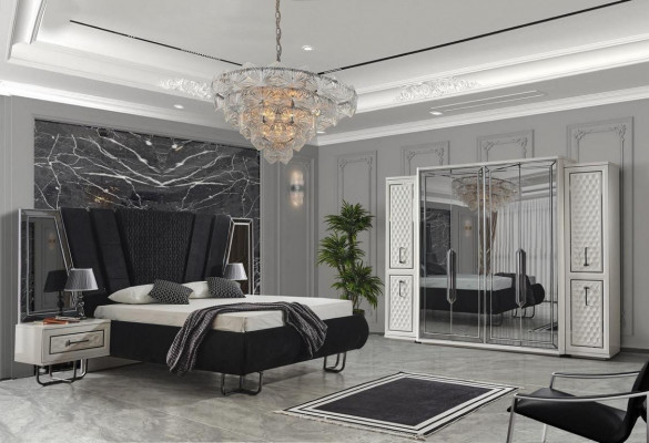 Chambre à coucher Lit 2x Tables de chevet Lits de luxe Ensemble complet de meubles de design 3pcs