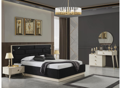 Lit 2x Tables de chevet Coiffeuse Miroir Ensemble de chambre de luxe Mobilier complet