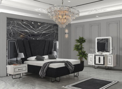 Chambre Lit avec 2 tables de chevet Lit double Mobilier Rembourrage Lits Coffre 3 pièces