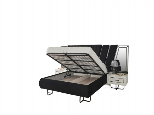 Chambre Lit avec 2 tables de chevet Lit double Mobilier Rembourrage Lits Coffre 3 pièces