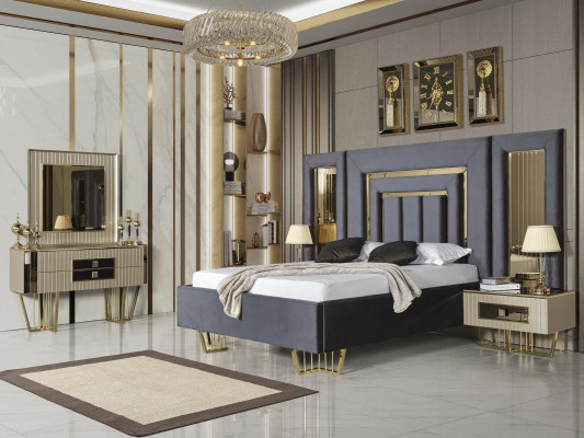 Villas Chambre Lit Lit double 2x Tables de chevet Commode Miroir Mobilier