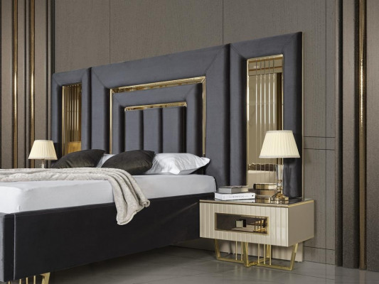 Villas Chambre Lit Lit double 2x Tables de chevet Commode Miroir Mobilier