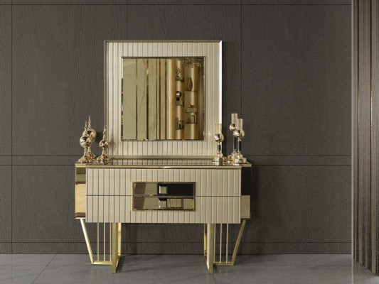 Villas Chambre Lit Lit double 2x Tables de chevet Commode Miroir Mobilier