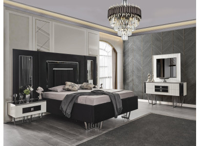 Meubles de chambre à coucher Lit de luxe Textile avec Tables de nuit Commode Miroir 5 pièces