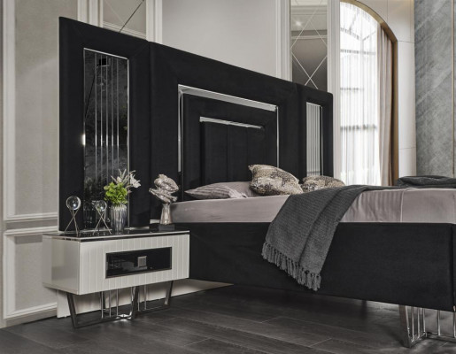 Meubles de chambre à coucher Lit de luxe Textile avec Tables de nuit Commode Miroir 5 pièces