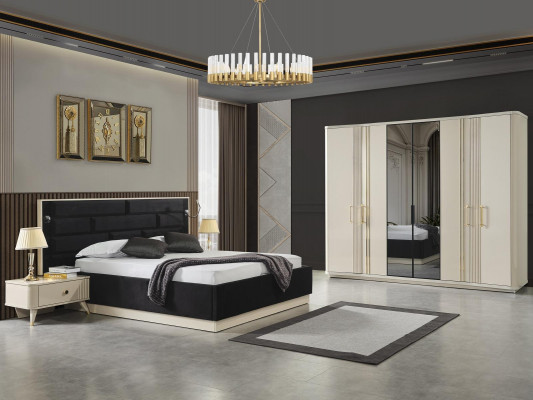 Lit 2x Tables de chevet + Armoire Lits de luxe Mobilier de design Armoire