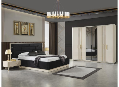Lit 2x Tables de chevet + Armoire Lits de luxe Mobilier de design Armoire
