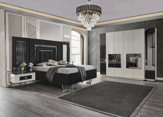 Chambre à coucher Ensemble de 2 tables de chevet Armoire Chambre complète Mobilier de lit 4 pièces