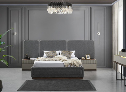 Chambre Lit 2x Tables de chevet Lits de luxe Ensemble de meubles complet Design 3 pièces.
