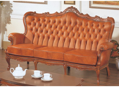 Canapé 3 places de luxe en cuir brun de style Art déco.