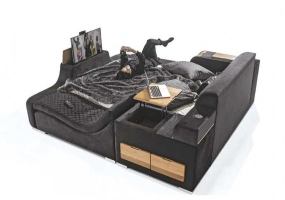 Lit de luxe avec fauteuil de massage Lit multifonction Rembourrage textile de luxe