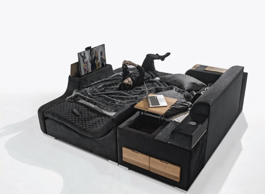 Lit double multifonction exquis, meuble de chambre moderne