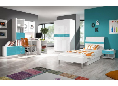 Chambre d'enfants Turquoise Armoire Moderne Commode Table en Bois Chambre à Coucher Jeunesse 5 pièces