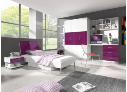 Chambre Lit Lila 2x Table de chevet Bureau Lit d'enfant Ensemble 5pcs.