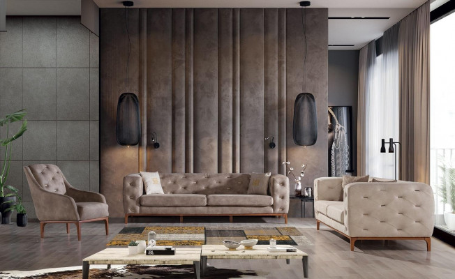 Canapé en tissu Chesterfield design Canapés ensemble de canapés modernes 3+3+1 Set