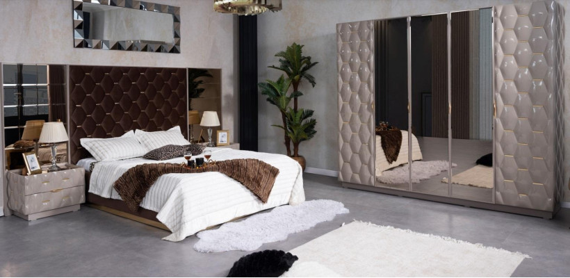 Lit double 2 tables de chevet Armoire Ensemble de meubles de chambre 4 pièces.