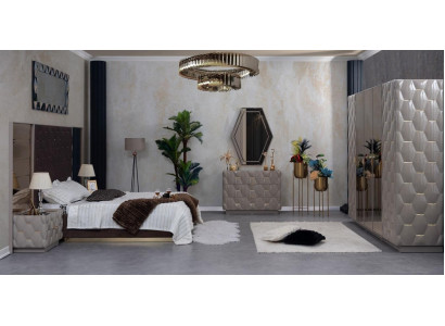 Chambre Lit Table de chevet Armoire Commode Miroir 6 pièces