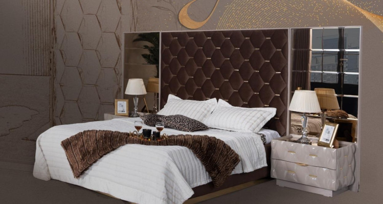 Chambre Lit Table de chevet Lits Doubles Bois Luxe Nouvel ensemble 3 pièces.