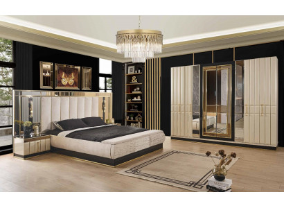 Lit Table de chevet Armoire 4 pièces Ensemble de chambre Design Moderne