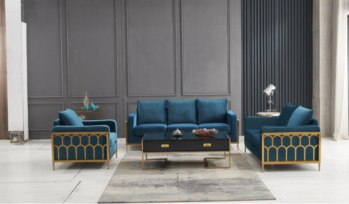 Canapé bleu en acier inoxydable 3+2 places Canapés rembourrés Modern Living room Sofas