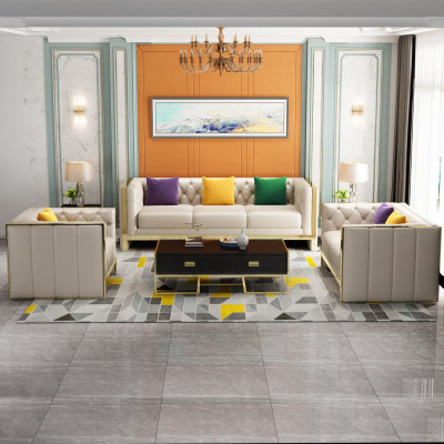 Canapé Chesterfield beige ensemble 3+2 places Canapés rembourrés en cuir Salon Suite