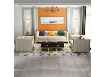 Canapé Chesterfield beige ensemble 3+2 places Canapés rembourrés en cuir Salon Suite