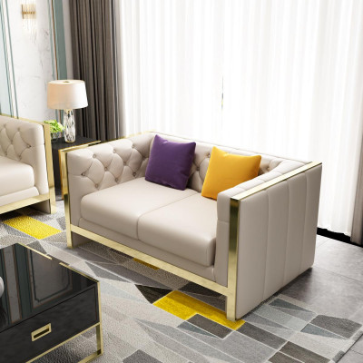 Canapé Chesterfield beige ensemble 3+2 places Canapés rembourrés en cuir Salon Suite