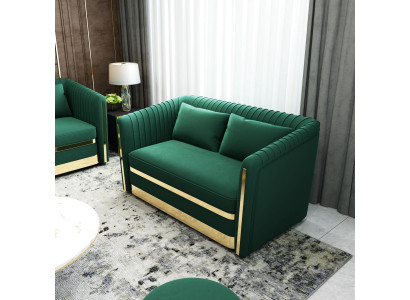 Canapé design vert à deux places, xxl, grand canapé, tissu en cuir.