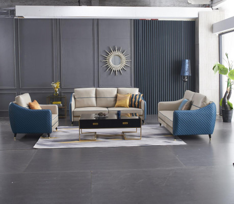 Set de canapé bleu-beige 3+2 en cuir Modèle de canapé décoratif rembourré
