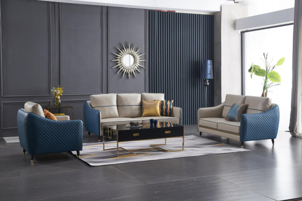 Design classique Chesterfield Big xxl Canapé 3 places en cuir et tissu