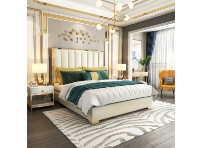 Chambre classique Lit blanc Lits Textile Rembourrage en cuir Double