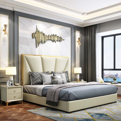 Lit Ensemble de chambre à coucher, design Mobilier de luxe Lits décoratifs 2x Table de chevet 3 pièces