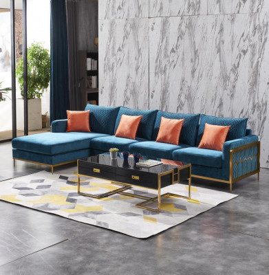 Paysage de vie Canapé d'angle en forme de L Fauteuil Ensemble de décoration Suite de canapé moderne en cuir neuf