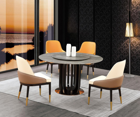 Salle à manger de design de luxe table à manger ronde 4x fauteuil classique avec dossier