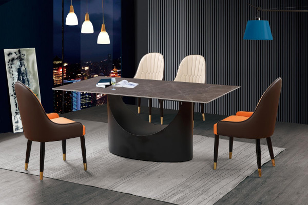 Table de salle à manger de luxe avec pieds en colonnes imitation marbre Mobilier de salle à manger