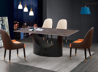 Table de salle à manger de luxe avec pieds en colonnes imitation marbre Mobilier de salle à manger