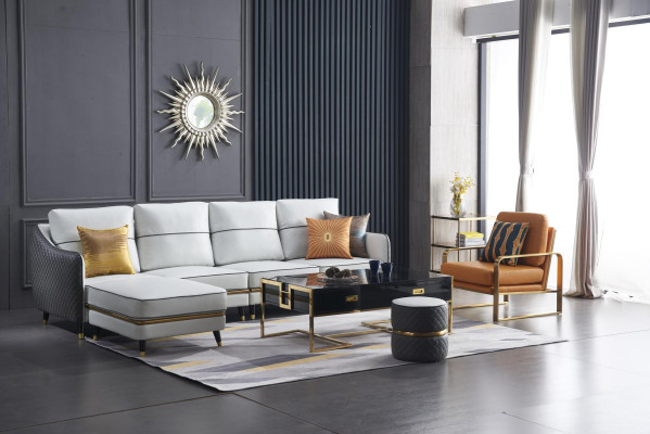 Paysage vivant Canapé d'angle en L Forme Chaise décorative Ensemble Suite Canapé moderne en cuir