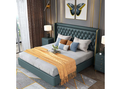Chambre Lit Tables de chevet Ensemble de 3 pcs. Design Décoratif Lits de luxe en cuir