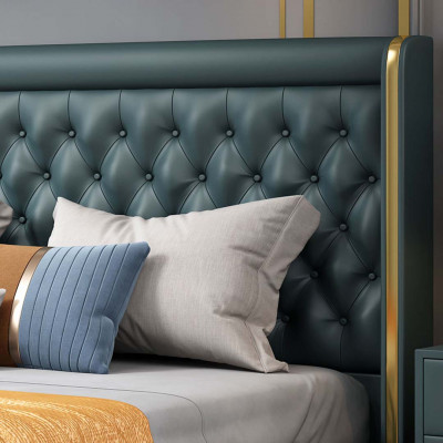 Chambre Lit Tables de chevet Ensemble de 3 pcs. Design Décoratif Lits de luxe en cuir