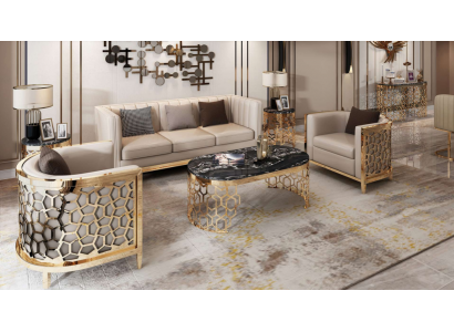 Conception Canapés rembourrés Cuir Relax Moderne neuf Beige Ensemble de sièges 3+1+1 places