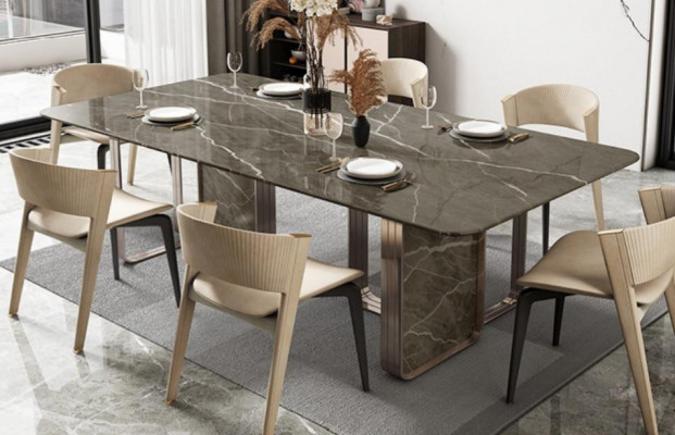 Designer Tissu de rembourrage Table de luxe Tables 240x100 Tables à manger Table à manger en marbre Salle à manger